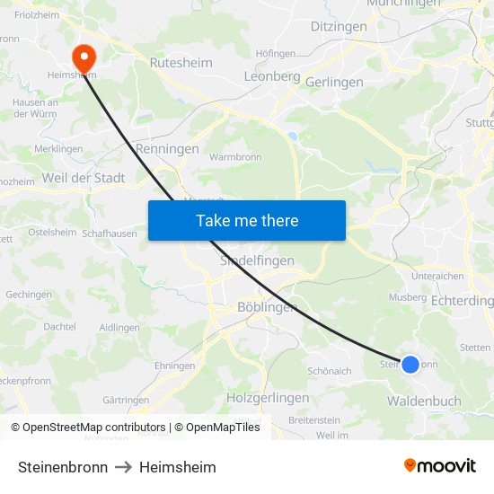 Steinenbronn to Heimsheim map