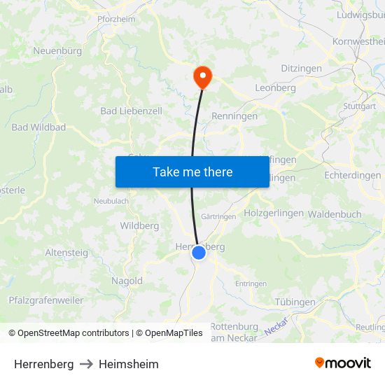 Herrenberg to Heimsheim map