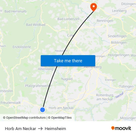 Horb Am Neckar to Heimsheim map