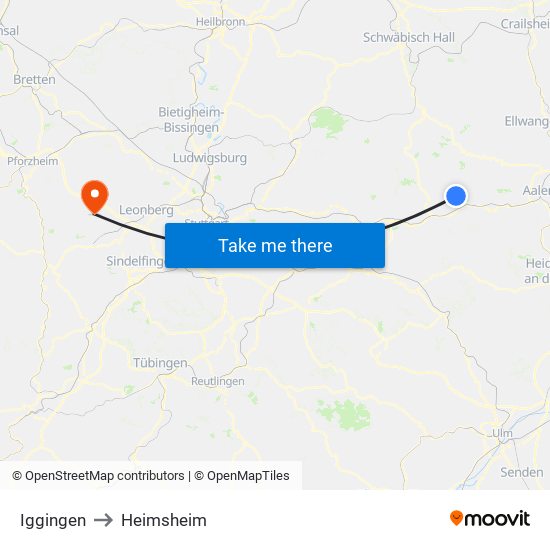 Iggingen to Heimsheim map