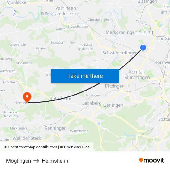 Möglingen to Heimsheim map