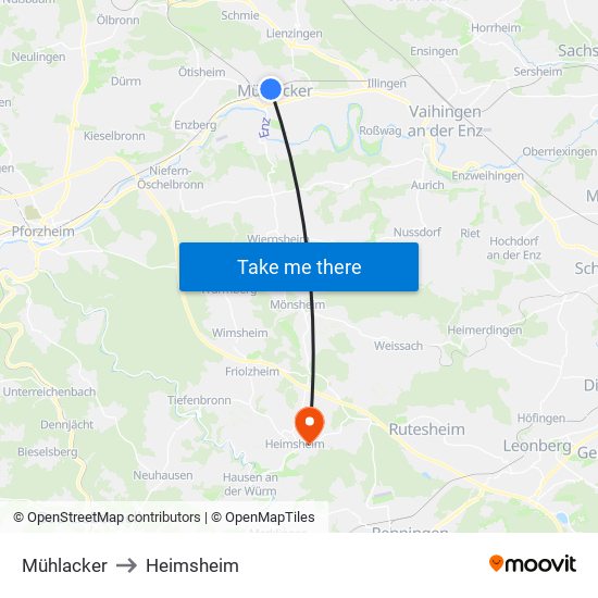 Mühlacker to Heimsheim map