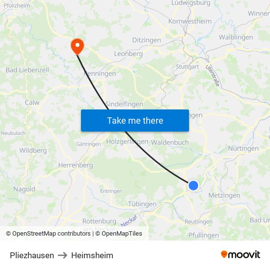 Pliezhausen to Heimsheim map