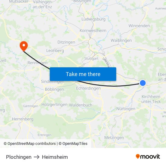 Plochingen to Heimsheim map