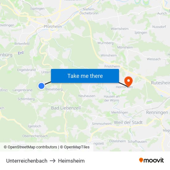 Unterreichenbach to Heimsheim map