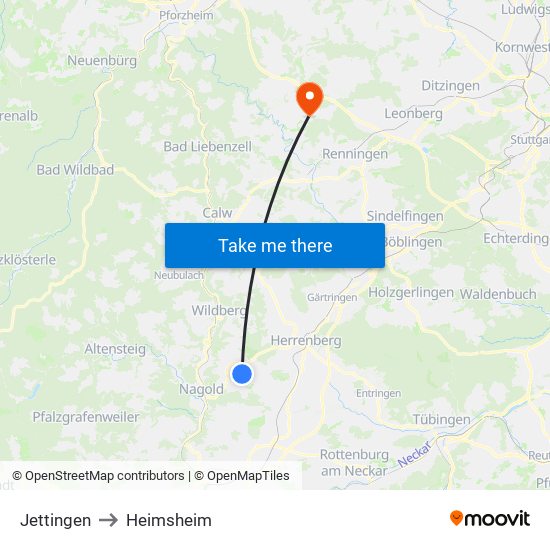 Jettingen to Heimsheim map