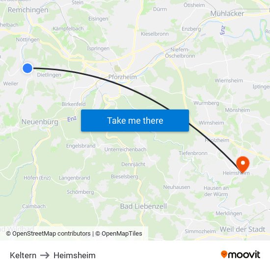 Keltern to Heimsheim map