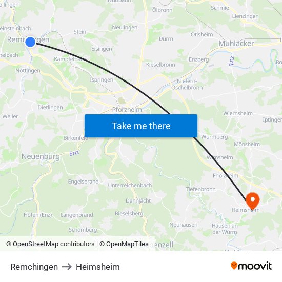 Remchingen to Heimsheim map