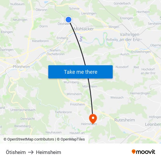 Ötisheim to Heimsheim map