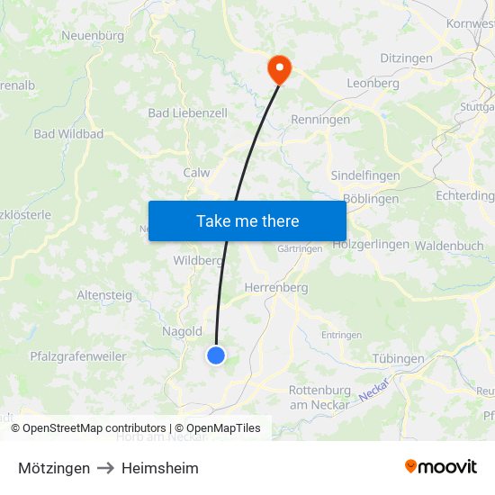 Mötzingen to Heimsheim map
