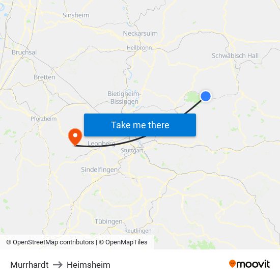 Murrhardt to Heimsheim map