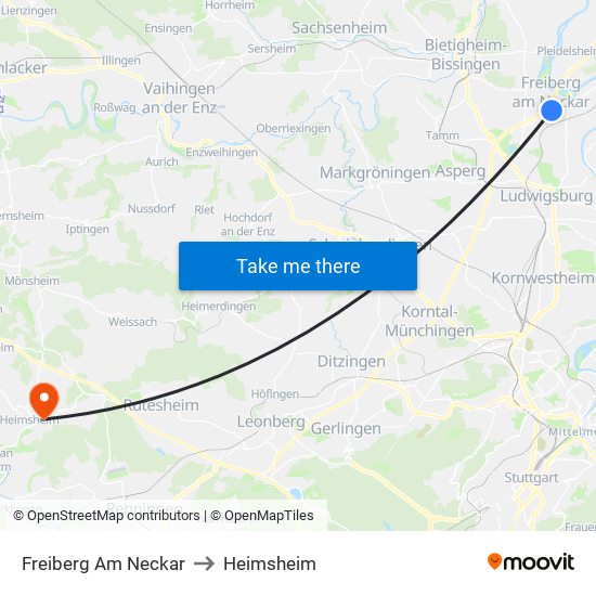 Freiberg Am Neckar to Heimsheim map