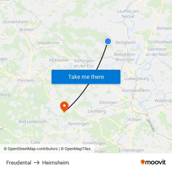 Freudental to Heimsheim map