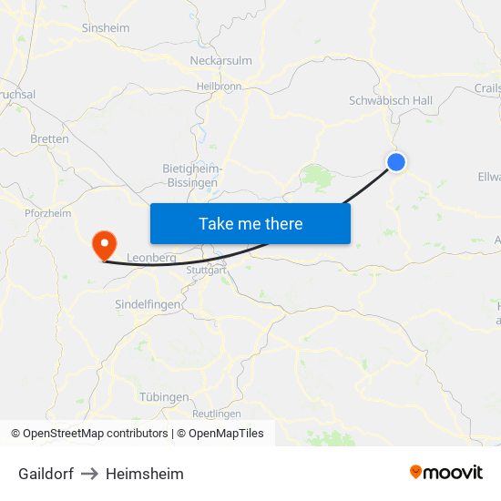 Gaildorf to Heimsheim map