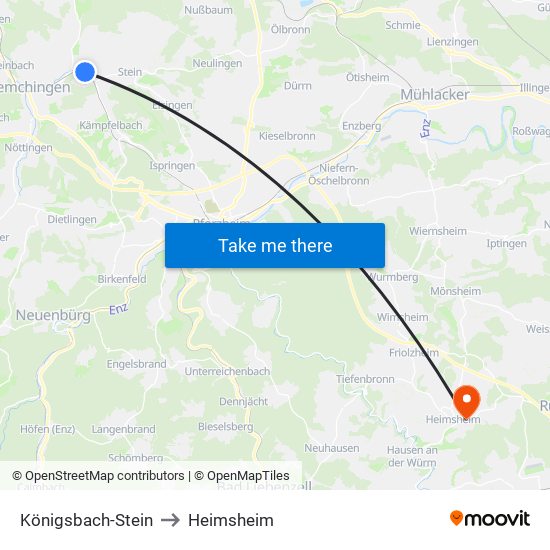 Königsbach-Stein to Heimsheim map