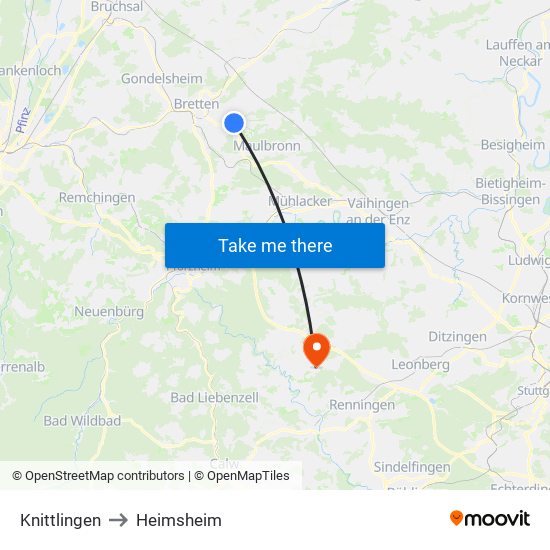 Knittlingen to Heimsheim map