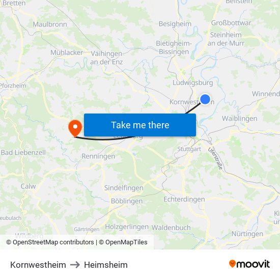 Kornwestheim to Heimsheim map