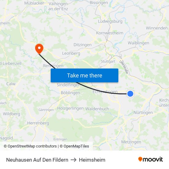 Neuhausen Auf Den Fildern to Heimsheim map