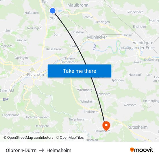 Ölbronn-Dürrn to Heimsheim map