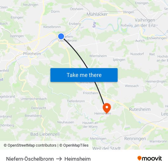 Niefern-Öschelbronn to Heimsheim map