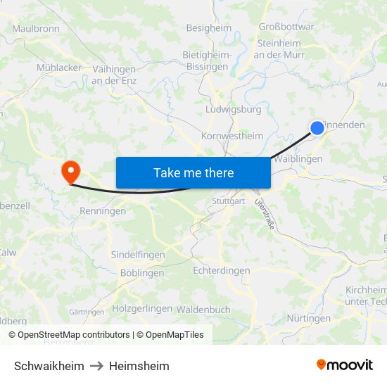 Schwaikheim to Heimsheim map
