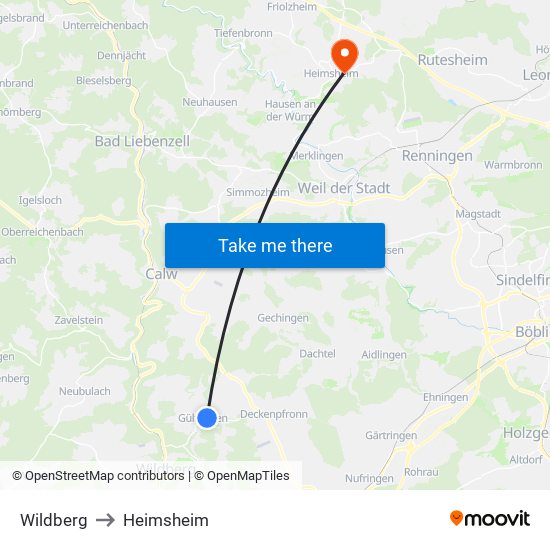 Wildberg to Heimsheim map