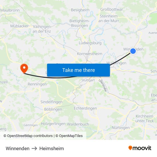 Winnenden to Heimsheim map