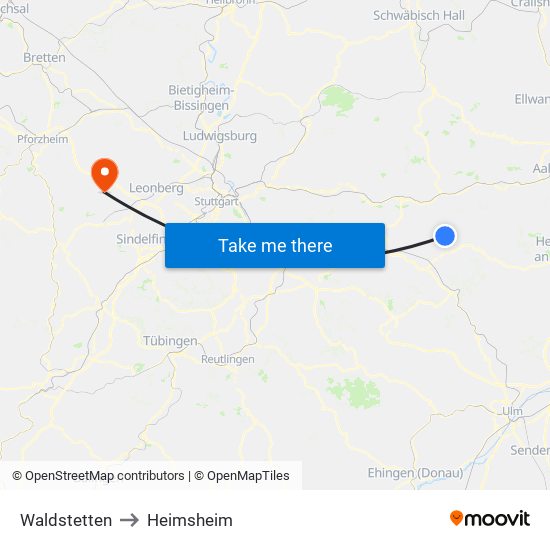 Waldstetten to Heimsheim map