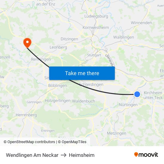 Wendlingen Am Neckar to Heimsheim map