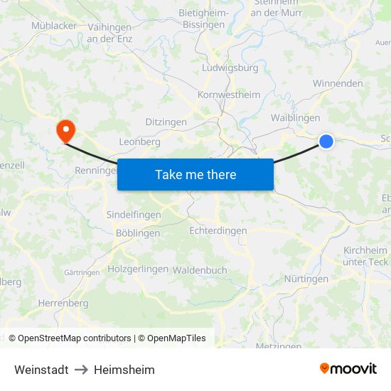Weinstadt to Heimsheim map