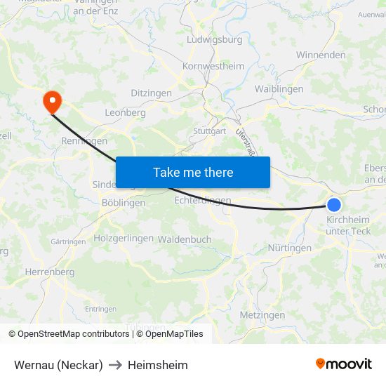 Wernau (Neckar) to Heimsheim map