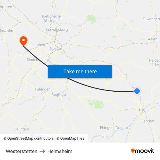 Westerstetten to Heimsheim map
