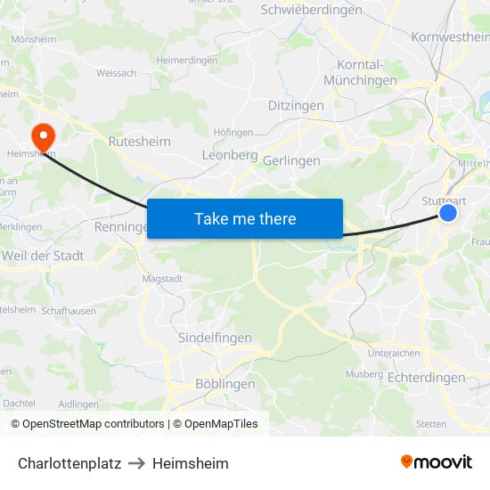 Charlottenplatz to Heimsheim map