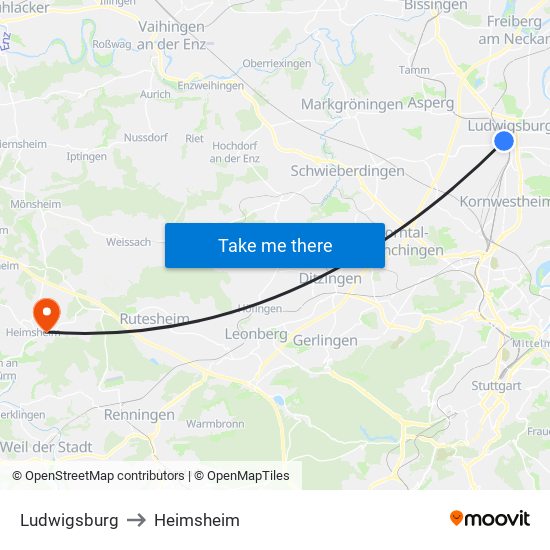 Ludwigsburg to Heimsheim map