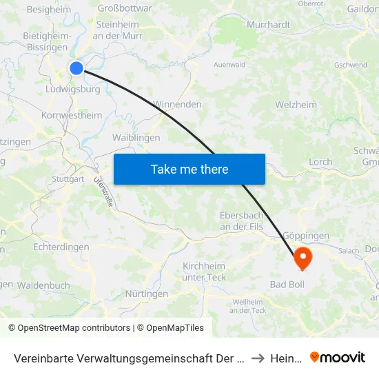 Vereinbarte Verwaltungsgemeinschaft Der Stadt Freiberg am Neckar to Heiningen map