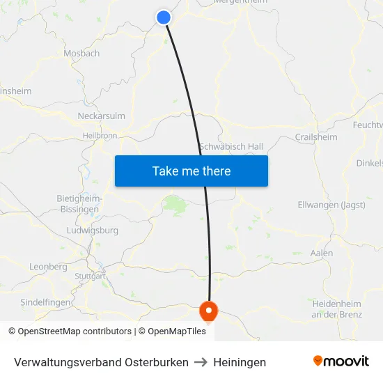 Verwaltungsverband Osterburken to Heiningen map