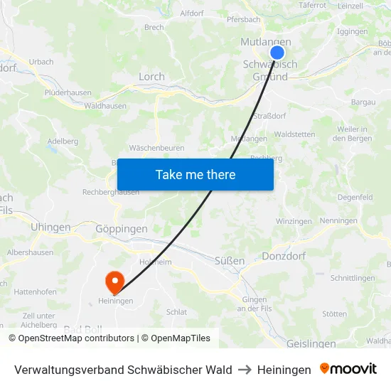 Verwaltungsverband Schwäbischer Wald to Heiningen map