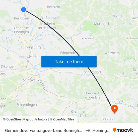 Gemeindeverwaltungsverband Bönnigheim to Heiningen map
