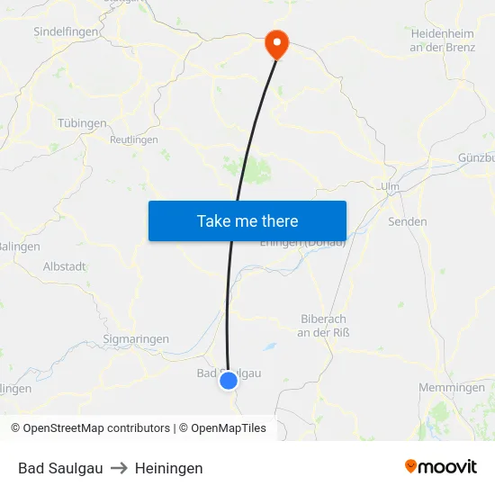 Bad Saulgau to Heiningen map
