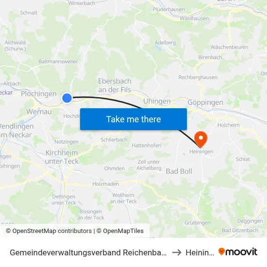 Gemeindeverwaltungsverband Reichenbach An Der Fils to Heiningen map