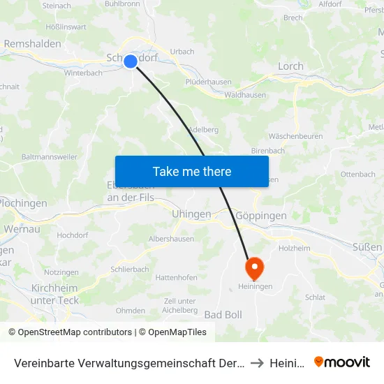 Vereinbarte Verwaltungsgemeinschaft Der Stadt Schorndorf to Heiningen map