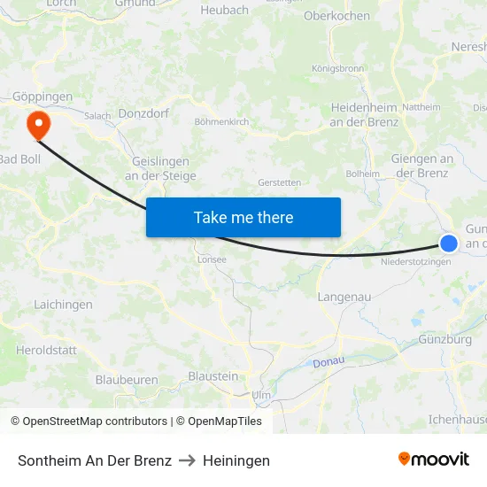Sontheim An Der Brenz to Heiningen map