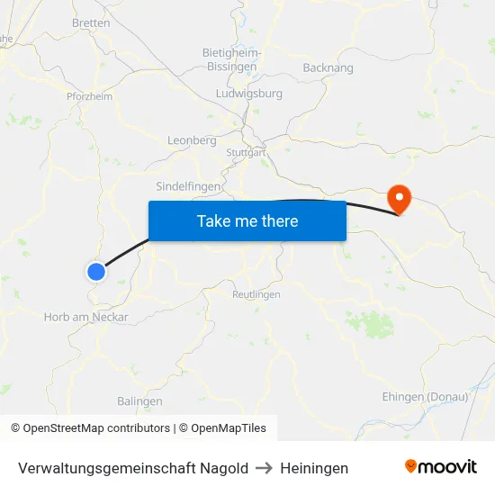 Verwaltungsgemeinschaft Nagold to Heiningen map