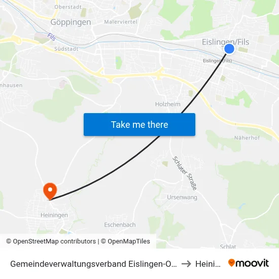 Gemeindeverwaltungsverband Eislingen-Ottenbach-Salach to Heiningen map