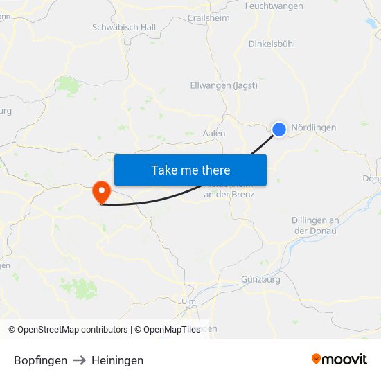 Bopfingen to Heiningen map