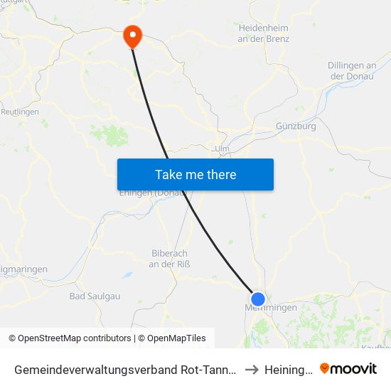 Gemeindeverwaltungsverband Rot-Tannheim to Heiningen map