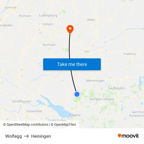 Wolfegg to Heiningen map