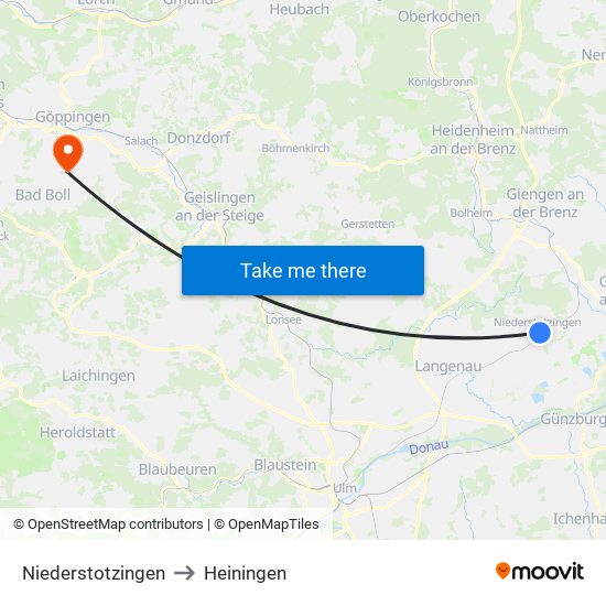 Niederstotzingen to Heiningen map