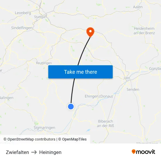 Zwiefalten to Heiningen map