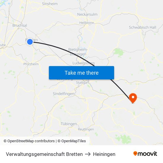 Verwaltungsgemeinschaft Bretten to Heiningen map